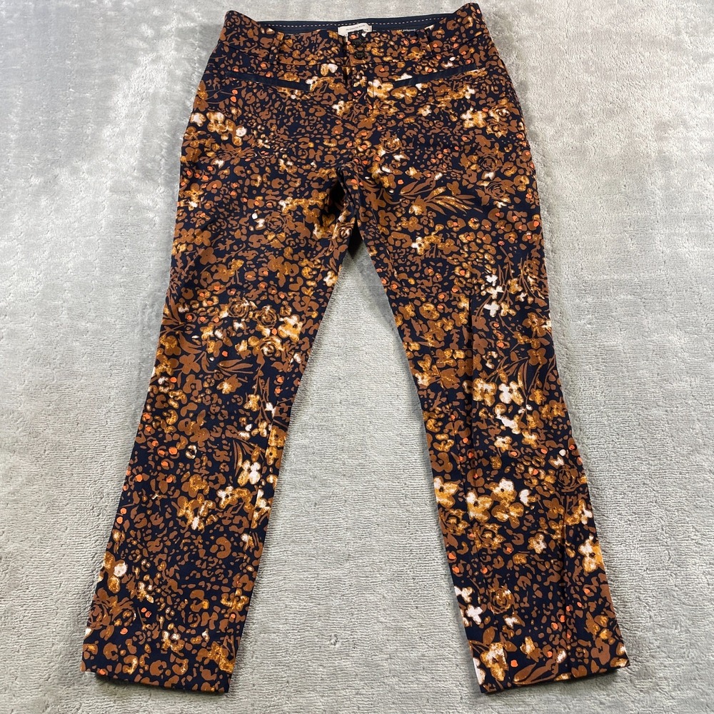 Anthropologie Pants The Essential Womens‎ 4 Orange Slim Straight Floral Preppy